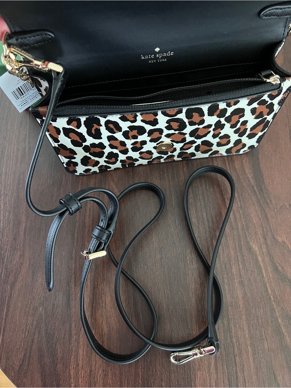 kate spade Leopard Print Crossbody Bag in Brown, Black and White - Picture 3 of 6